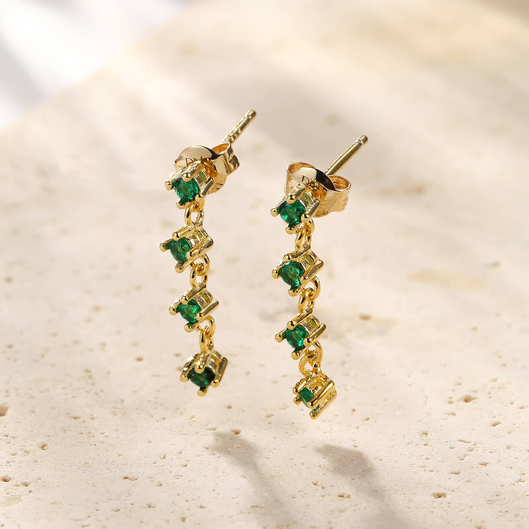 Boucles d’Oreille Quatuor de Gemmes Vertes Sterling Argent